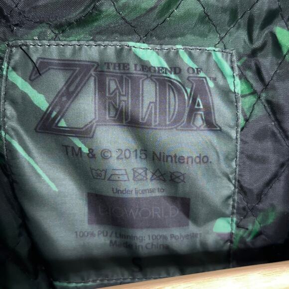 NINTENDO x ZELDA Hylian Royal Crest Faux Leather Biker Moto Jacket Black - Picture 8 of 9